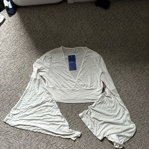 Cropped Long Sleeve White Top